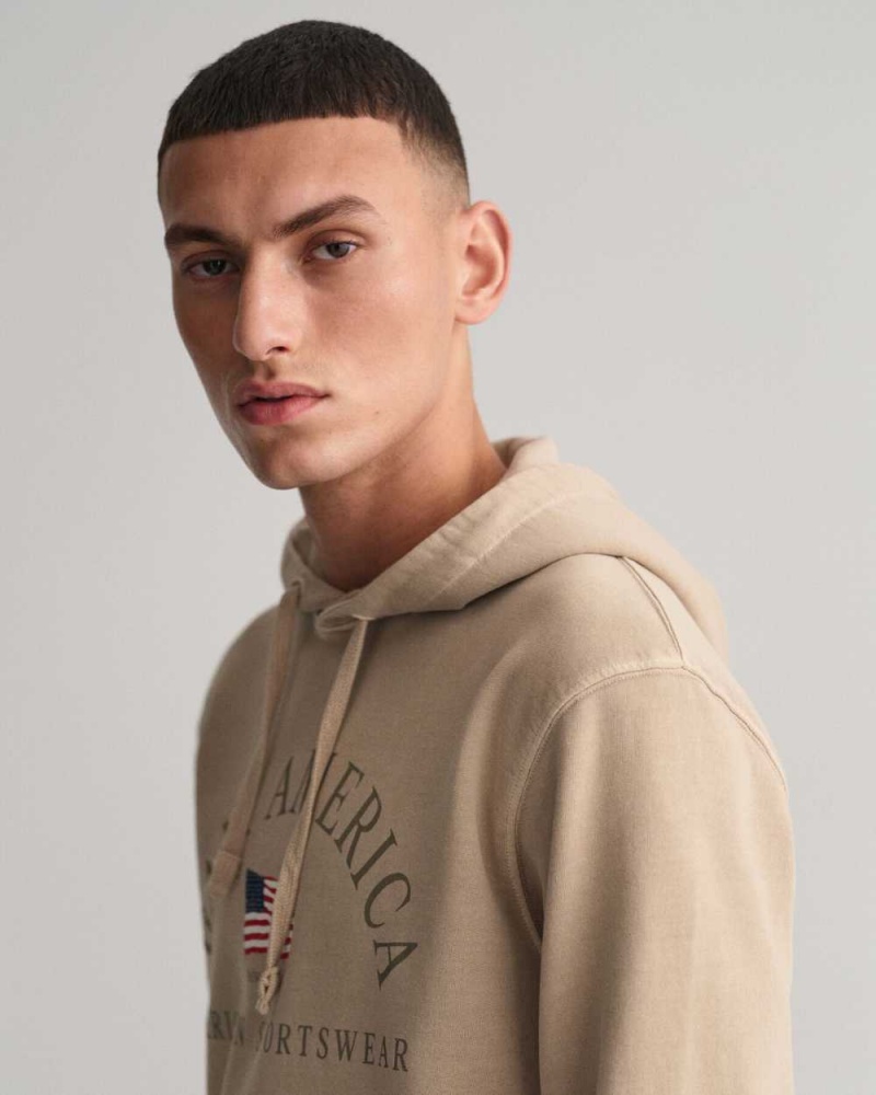 Gant Sunfaded GANT USA Men's Hoodie Concrete Beige | YWLGB-9043