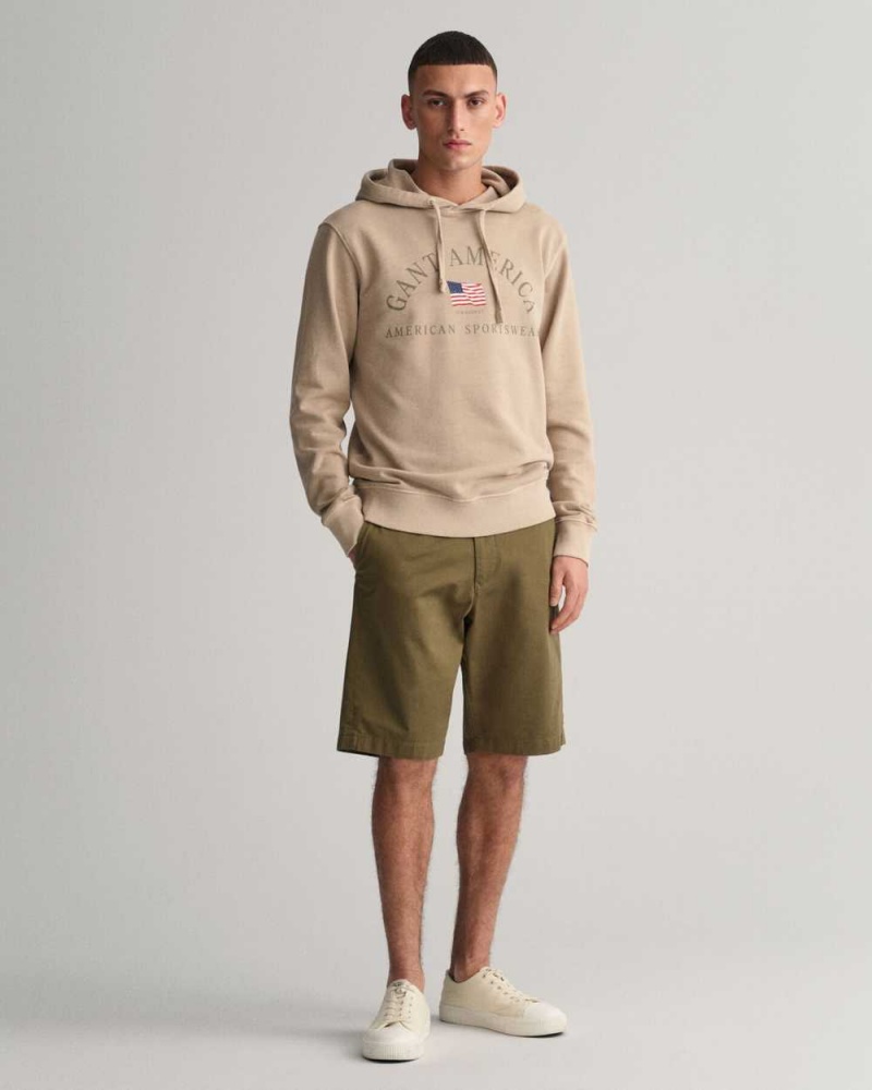 Gant Sunfaded GANT USA Men's Hoodie Concrete Beige | YWLGB-9043