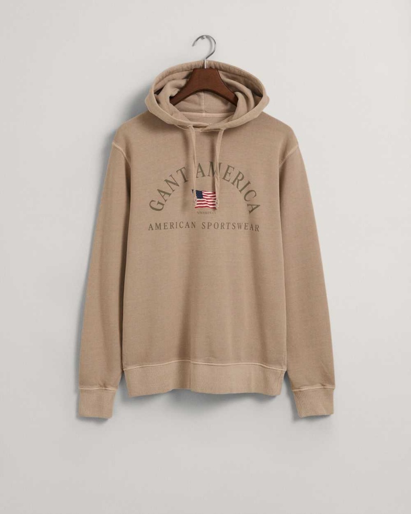 Gant Sunfaded GANT USA Men's Hoodie Concrete Beige | YWLGB-9043