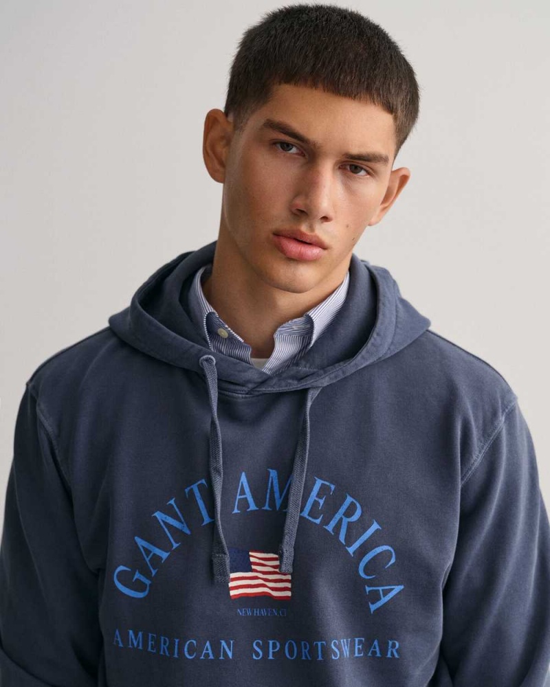 Gant Sunfaded GANT USA Men's Hoodie Evening Blue | WLUPB-9157