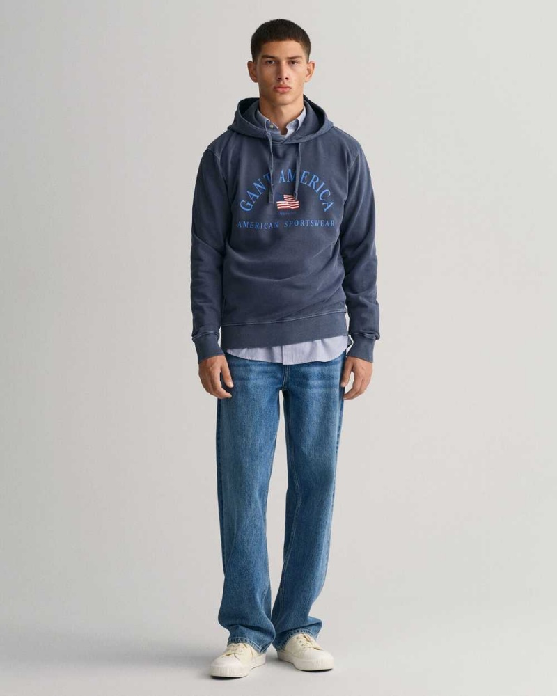 Gant Sunfaded GANT USA Men's Hoodie Evening Blue | WLUPB-9157