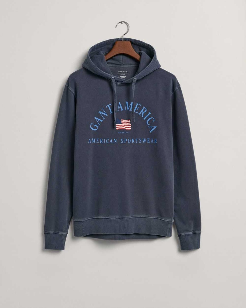 Gant Sunfaded GANT USA Men's Hoodie Evening Blue | WLUPB-9157