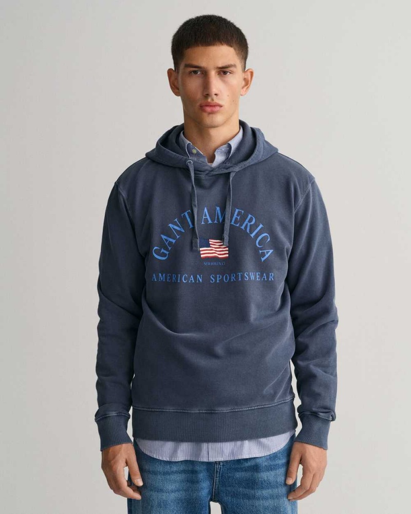 Gant Sunfaded GANT USA Men\'s Hoodie Evening Blue | WLUPB-9157