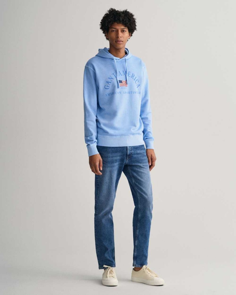 Gant Sunfaded GANT USA Men's Hoodie Gentle Blue | VUBAO-1678