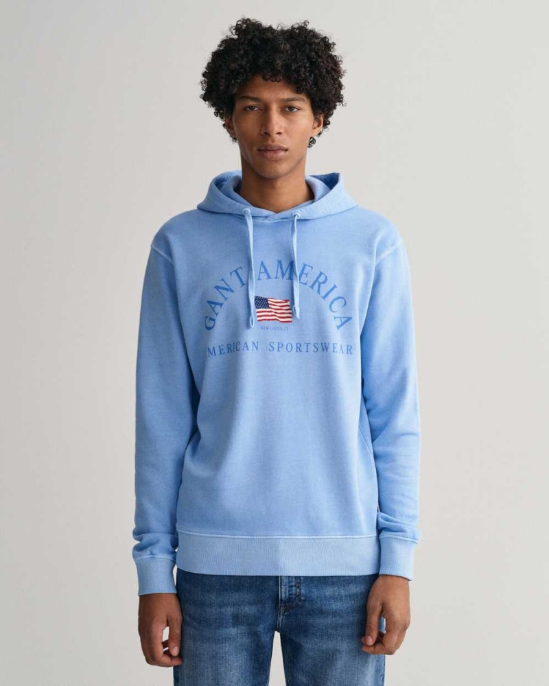 Gant Sunfaded GANT USA Men\'s Hoodie Gentle Blue | VUBAO-1678