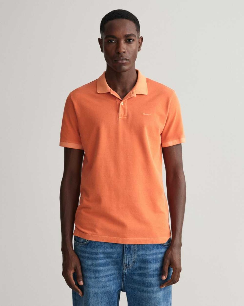 Gant Sunfaded Piqué Men\'s Polo Shirt Apricot Orange | QNWOY-5273