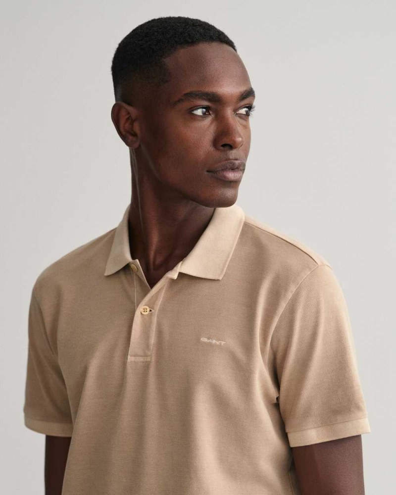 Gant Sunfaded Piqué Men's Polo Shirt Concrete Beige | YUNCH-5419