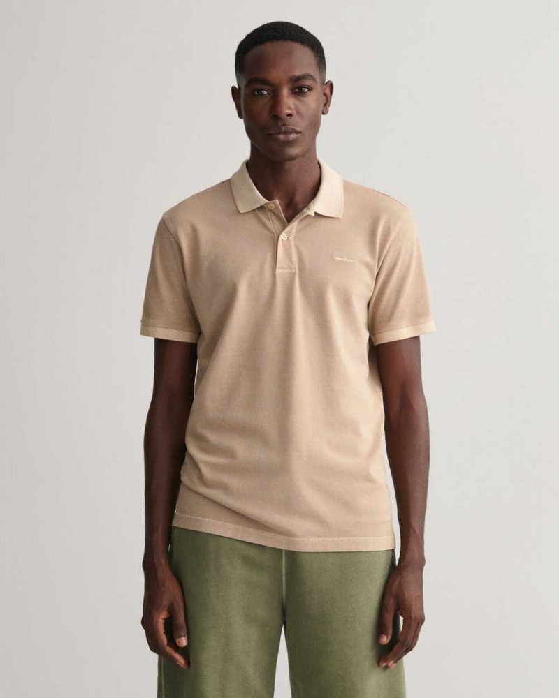 Gant Sunfaded Piqué Men\'s Polo Shirt Concrete Beige | YUNCH-5419