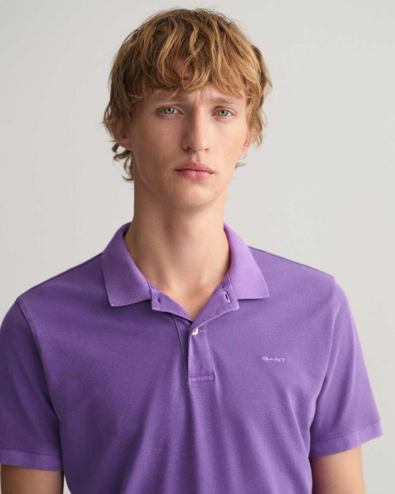 Gant Sunfaded Piqué Men's Polo Shirt Dark Violet | XRVSK-5196