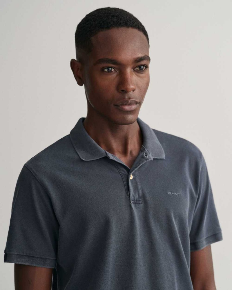 Gant Sunfaded Piqué Men's Polo Shirt Ebony Black | OKNPV-6175