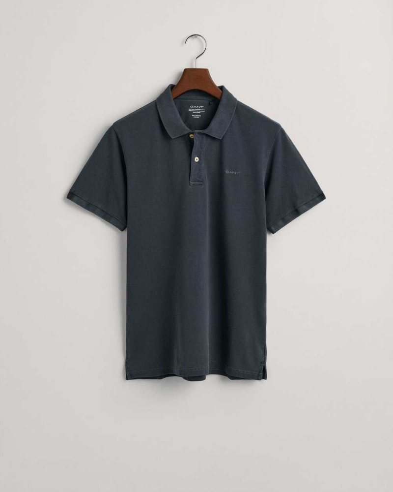 Gant Sunfaded Piqué Men's Polo Shirt Ebony Black | OKNPV-6175