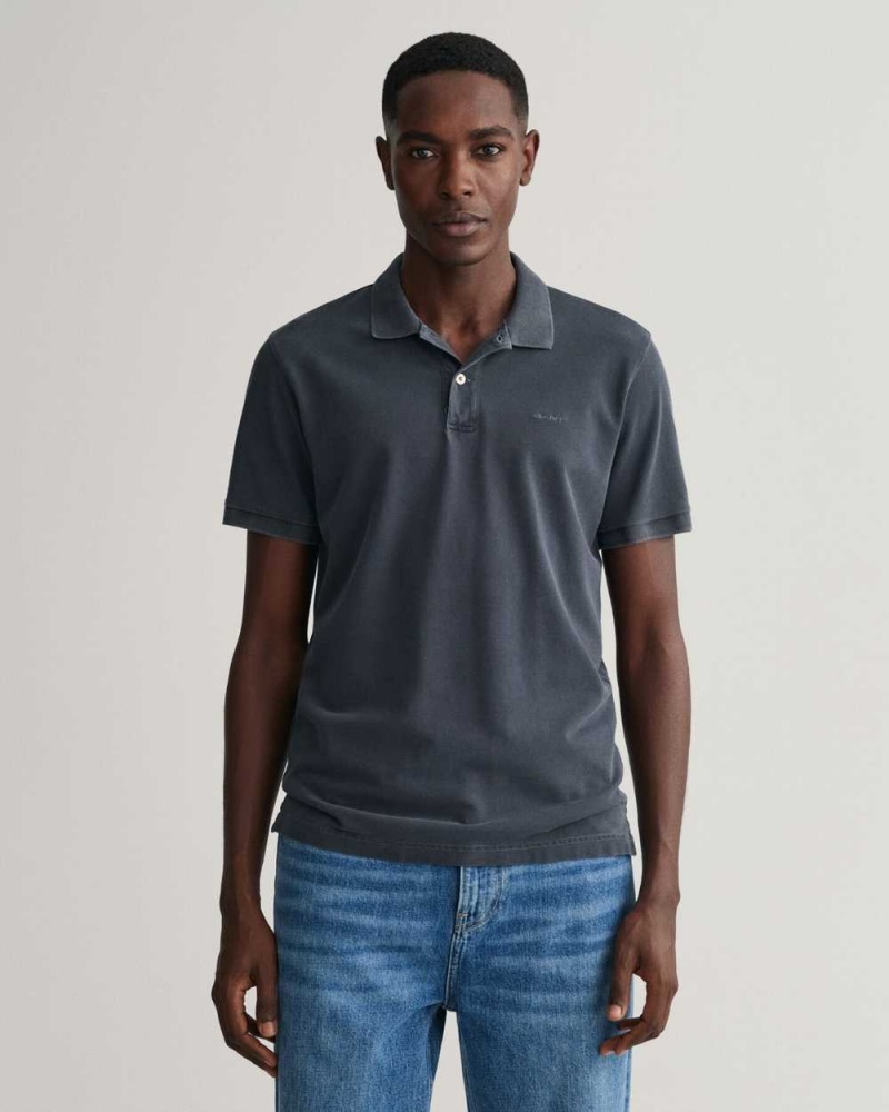 Gant Sunfaded Piqué Men\'s Polo Shirt Ebony Black | OKNPV-6175