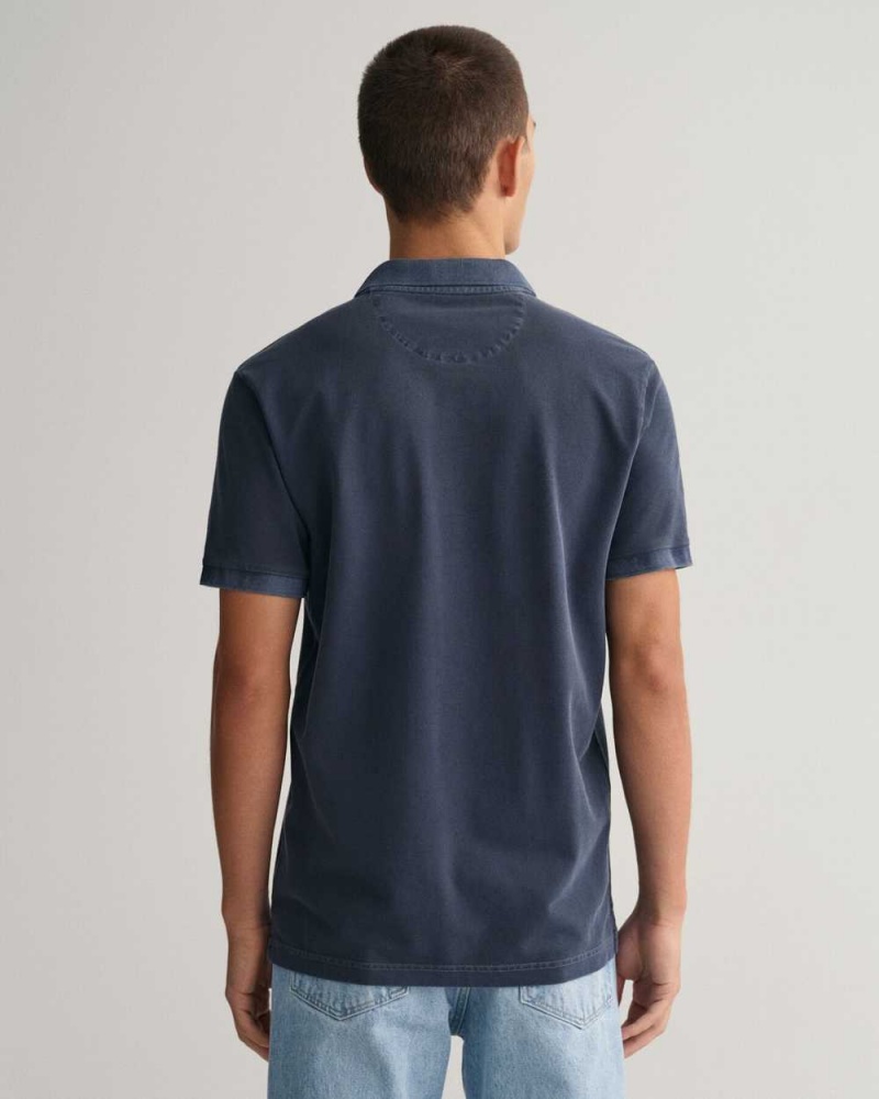 Gant Sunfaded Piqué Men's Polo Shirt Evening Blue | SXYEZ-4028