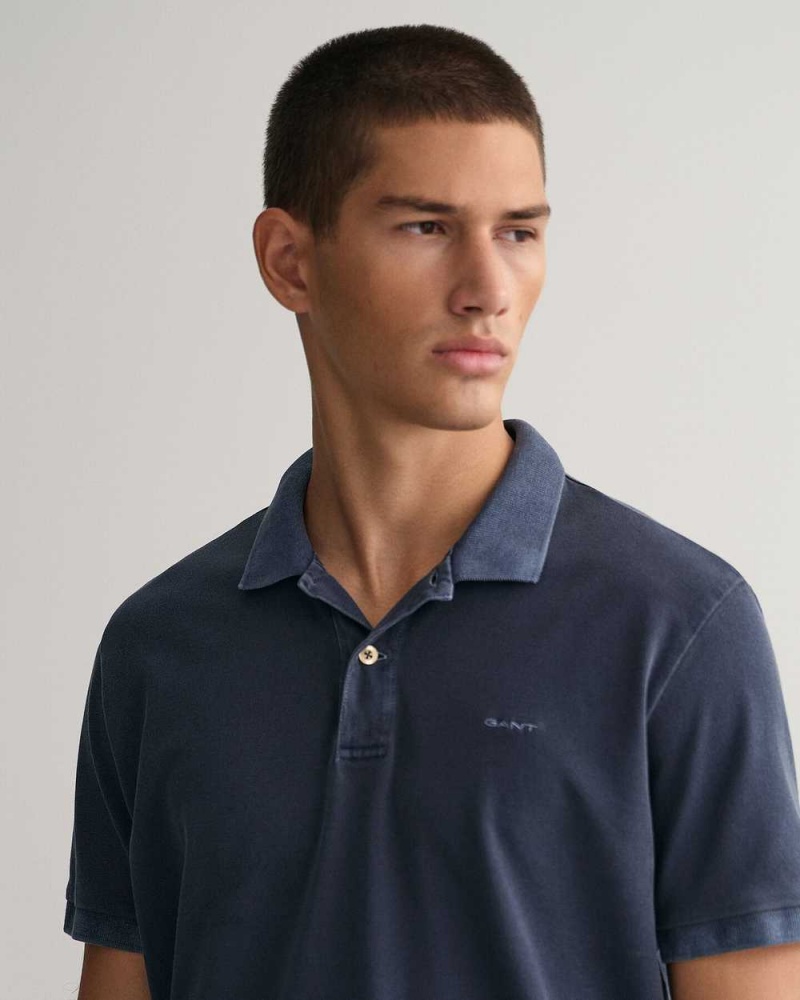 Gant Sunfaded Piqué Men's Polo Shirt Evening Blue | SXYEZ-4028