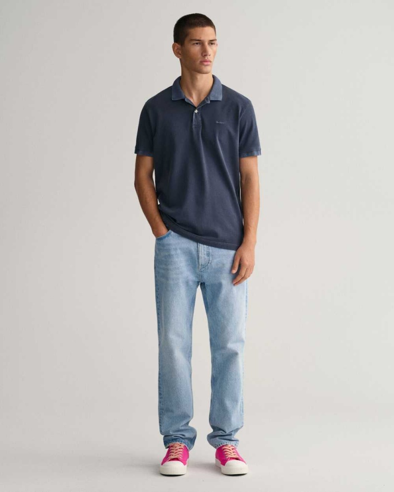 Gant Sunfaded Piqué Men's Polo Shirt Evening Blue | SXYEZ-4028