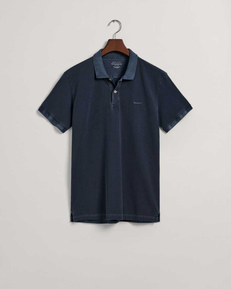 Gant Sunfaded Piqué Men's Polo Shirt Evening Blue | SXYEZ-4028