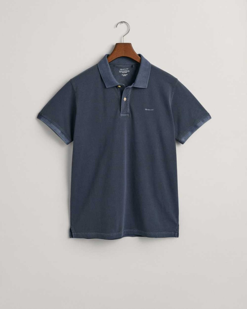 Gant Sunfaded Piqué Men's Polo Shirt Evening Blue | SXYEZ-4028