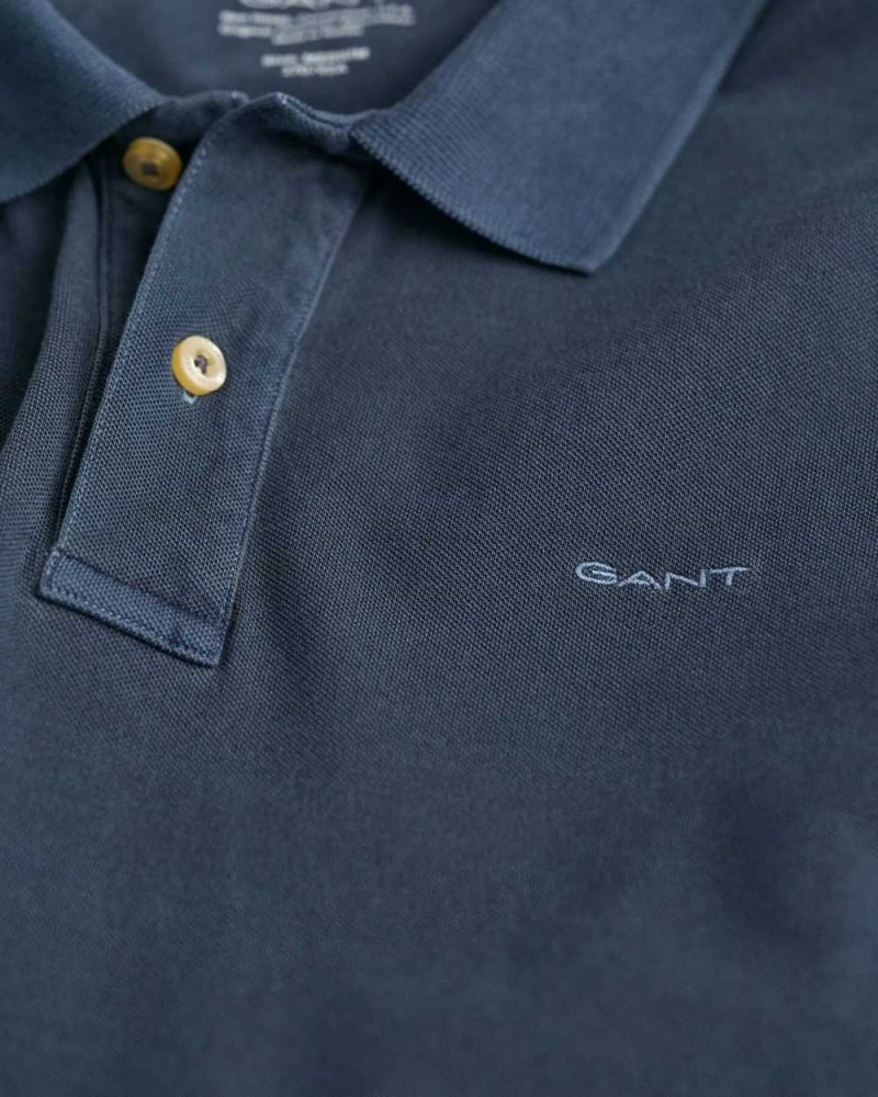 Gant Sunfaded Piqué Men's Polo Shirt Evening Blue | SXYEZ-4028