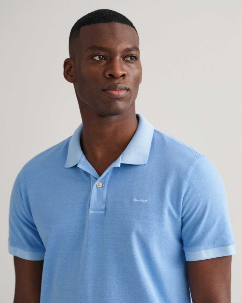 Gant Sunfaded Piqué Men's Polo Shirt Gentle Blue | FTWNE-2175