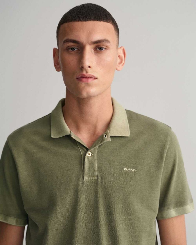 Gant Sunfaded Piqué Men's Polo Shirt Kalamata Green | GEFOK-2019