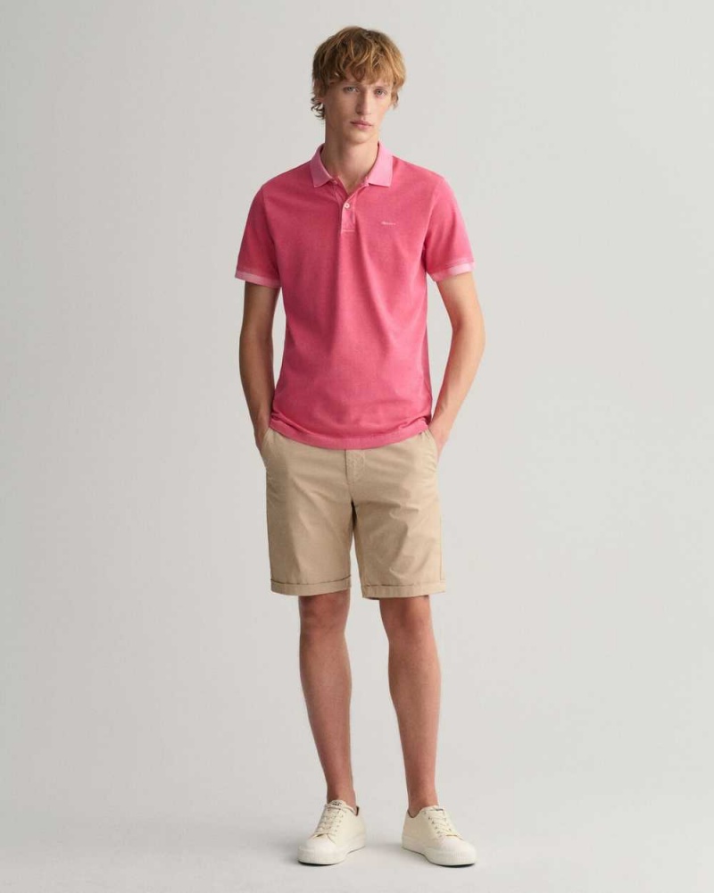 Gant Sunfaded Piqué Men's Polo Shirt Magenta Pink | NLSHJ-6074