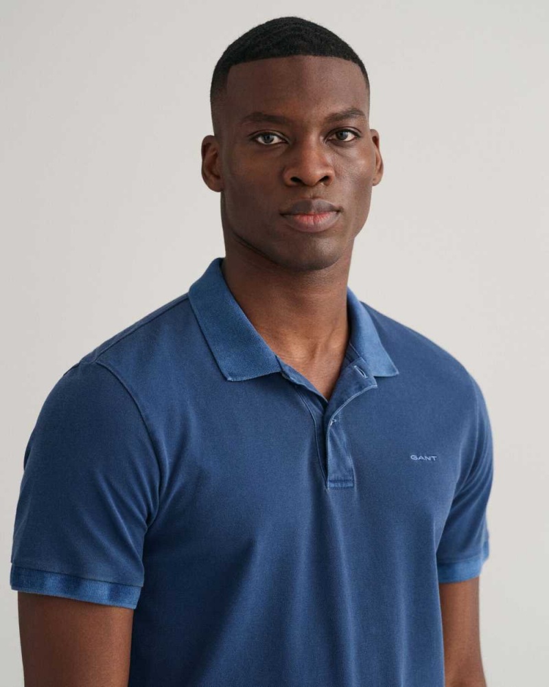 Gant Sunfaded Piqué Men's Polo Shirt Persian Blue | CGQIN-1634