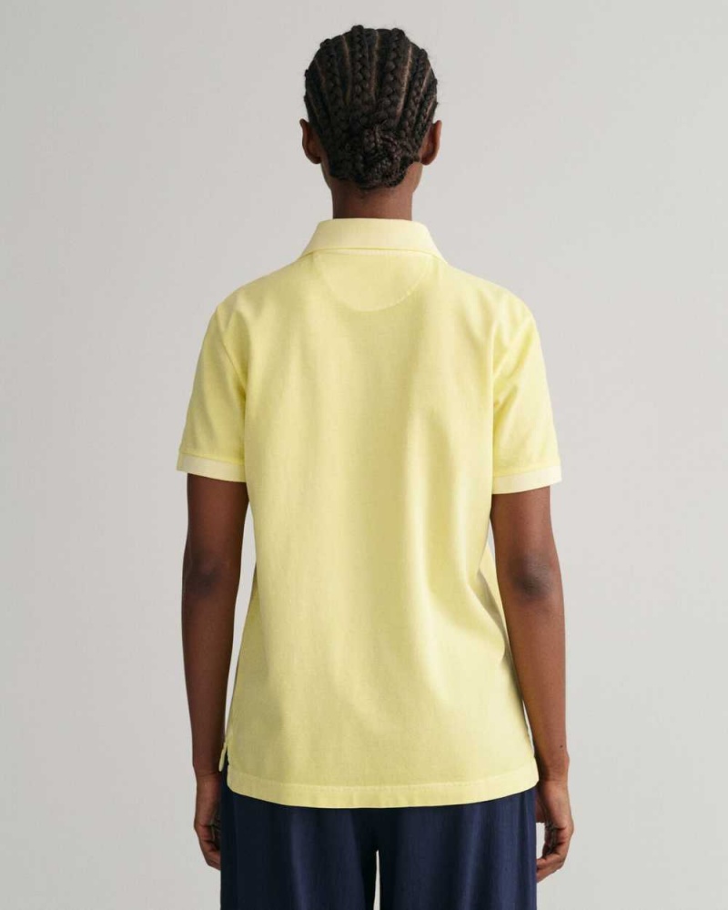 Gant Sunfaded Piqué Women's Polo Shirt Lemonade Yellow | JYFNP-4953