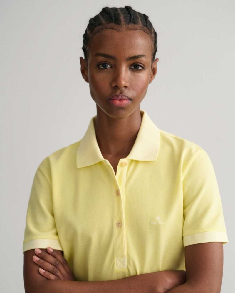 Gant Sunfaded Piqué Women's Polo Shirt Lemonade Yellow | JYFNP-4953