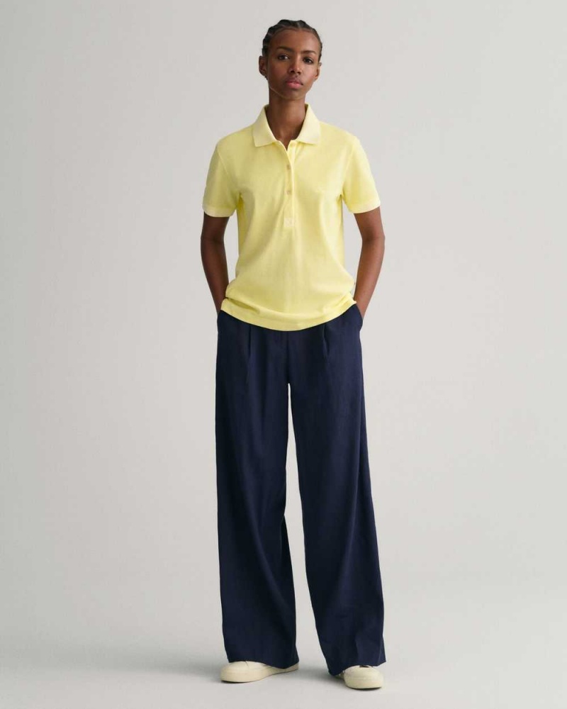 Gant Sunfaded Piqué Women's Polo Shirt Lemonade Yellow | JYFNP-4953