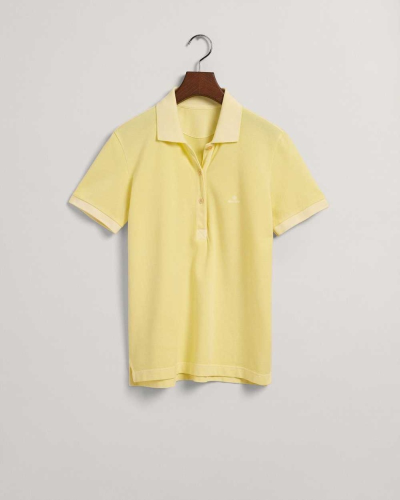 Gant Sunfaded Piqué Women's Polo Shirt Lemonade Yellow | JYFNP-4953