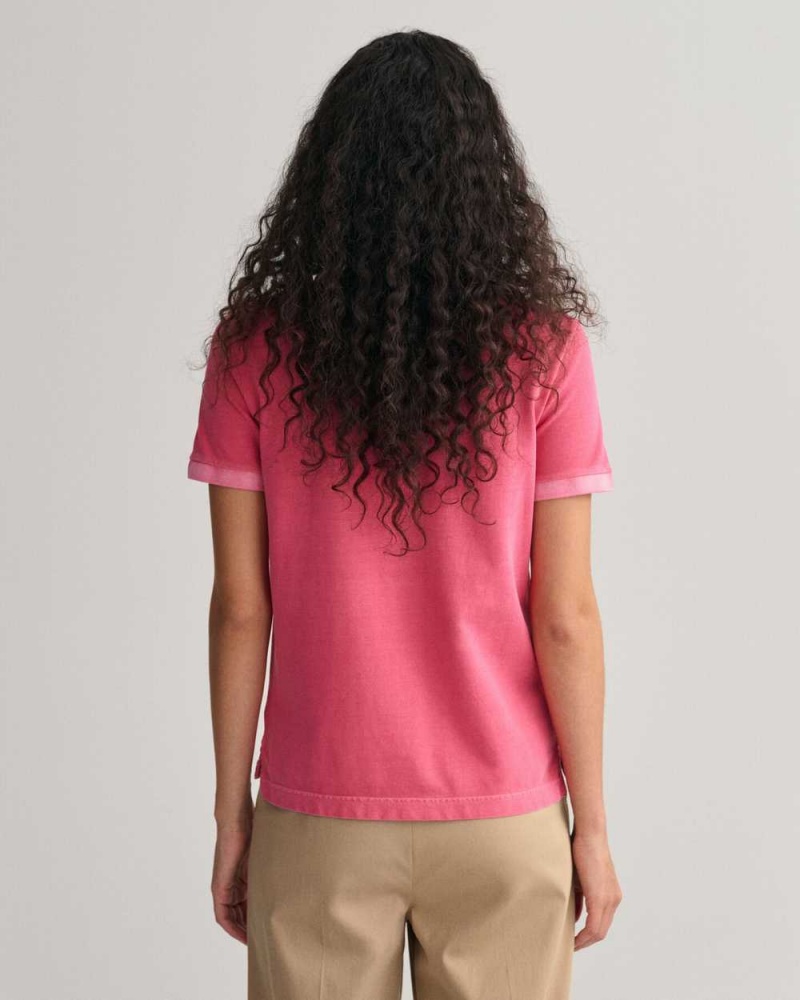 Gant Sunfaded Piqué Women's Polo Shirt Magenta Pink | GMCVW-4371