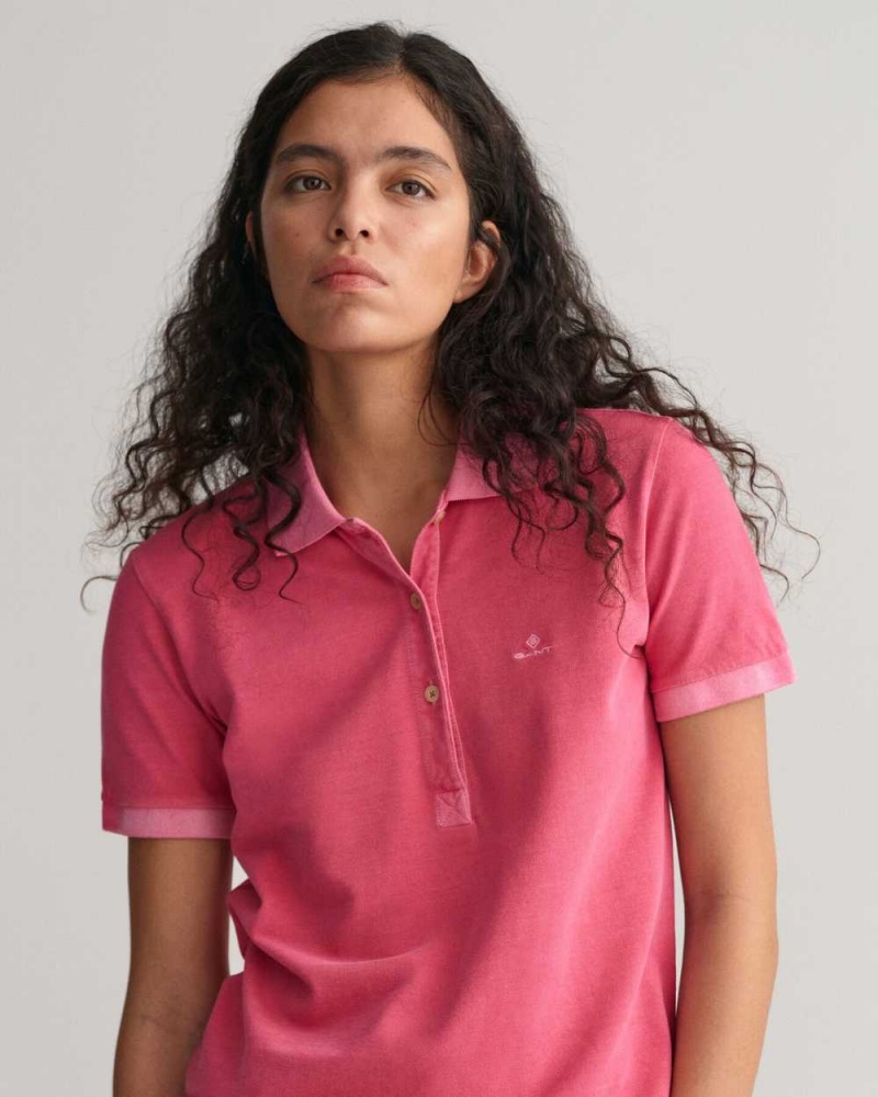 Gant Sunfaded Piqué Women's Polo Shirt Magenta Pink | GMCVW-4371