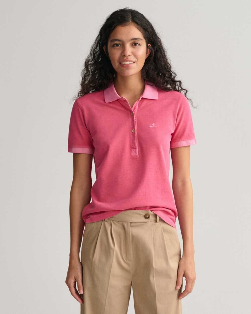 Gant Sunfaded Piqué Women\'s Polo Shirt Magenta Pink | GMCVW-4371