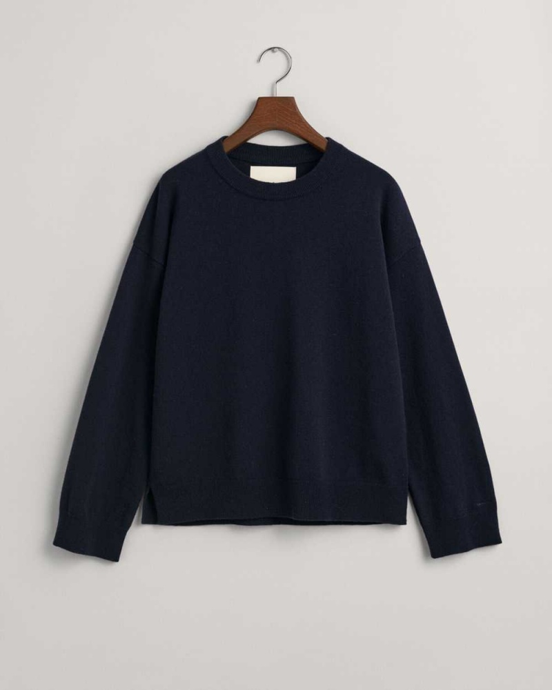 Gant Super Fine Lambswool Crew Neck Women's Sweater Evening Blue | LPCFB-0956