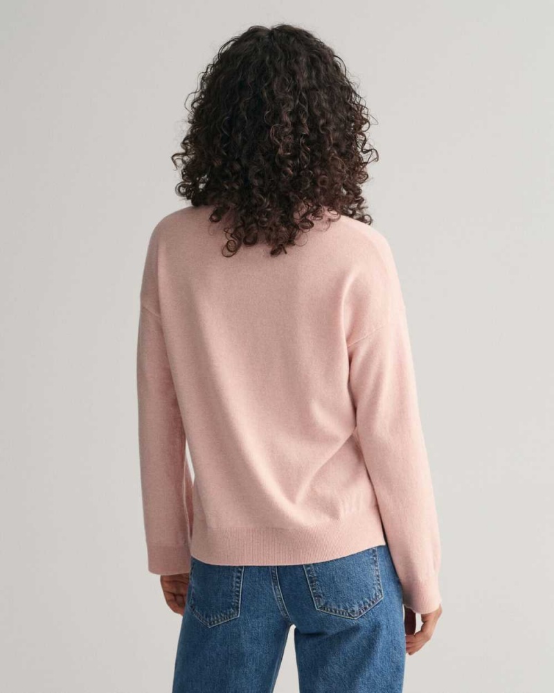 Gant Super Fine Lambswool Crew Neck Women's Sweater Faded Pink | NHICP-5124