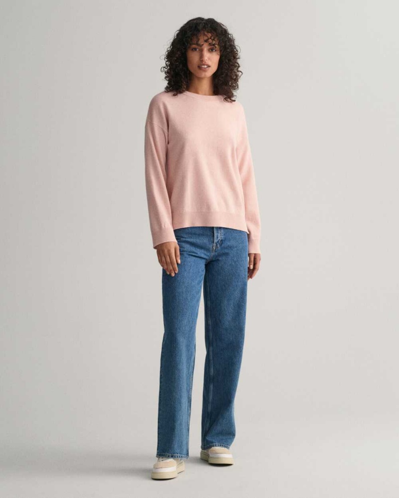 Gant Super Fine Lambswool Crew Neck Women's Sweater Faded Pink | NHICP-5124