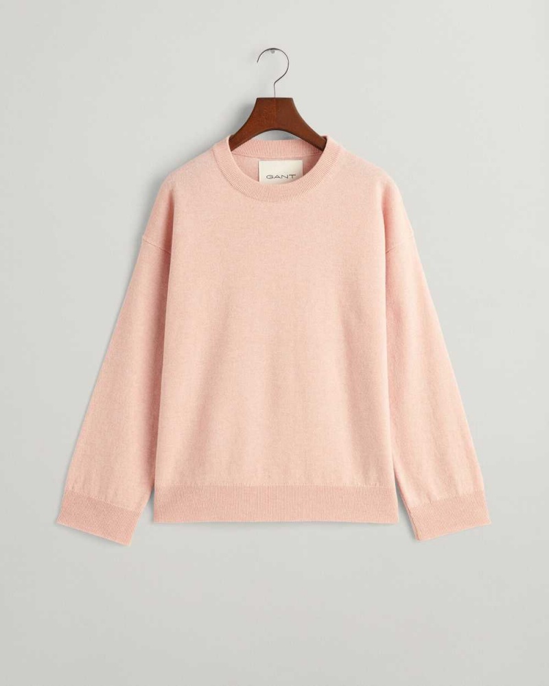 Gant Super Fine Lambswool Crew Neck Women's Sweater Faded Pink | NHICP-5124