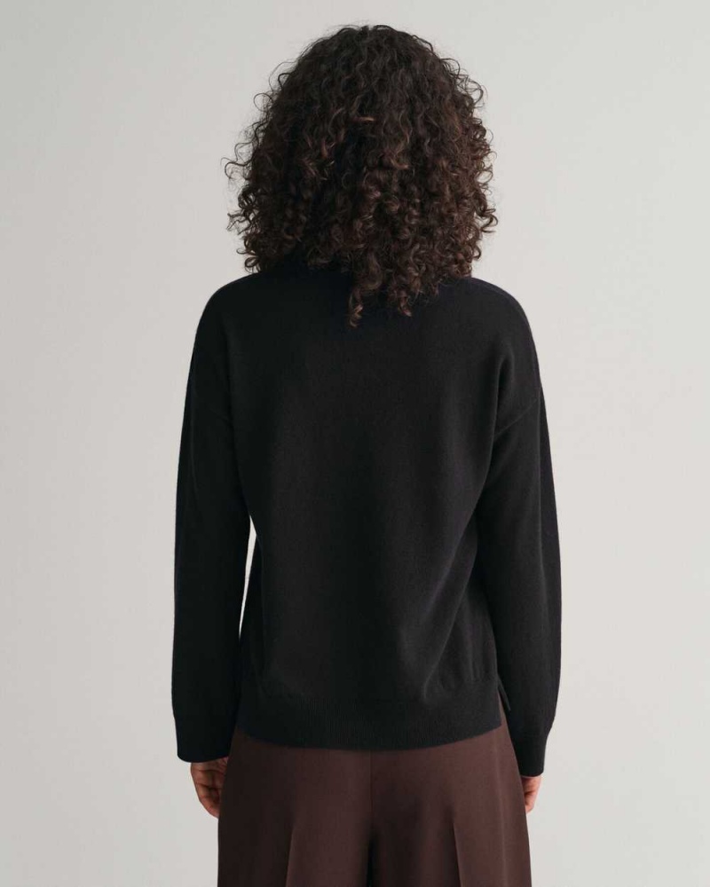 Gant Super Fine Lambswool Crew Neck Women's Sweater Black | RPYFU-4852