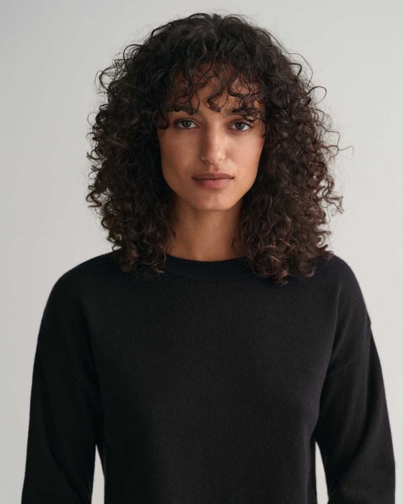 Gant Super Fine Lambswool Crew Neck Women's Sweater Black | RPYFU-4852