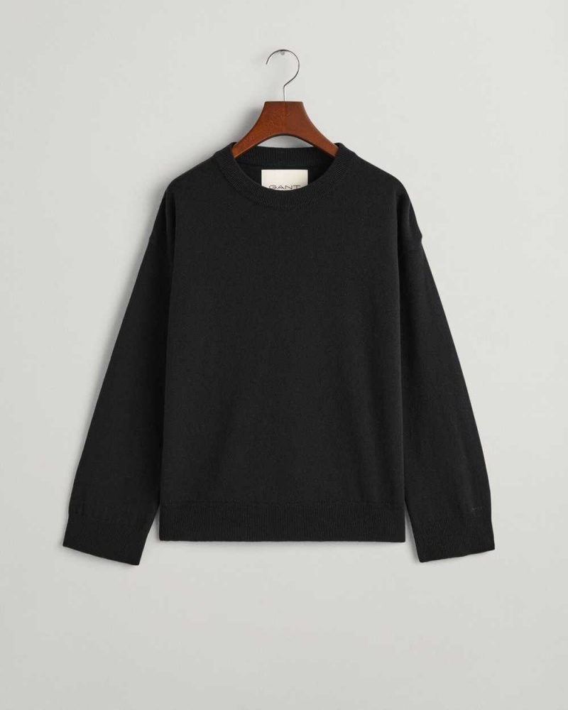 Gant Super Fine Lambswool Crew Neck Women's Sweater Black | RPYFU-4852