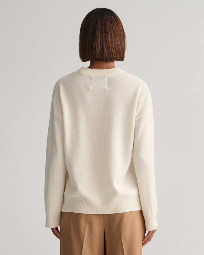 Gant Super Fine Lambswool Crew Neck Women's Sweater Cream | ICPNZ-3185