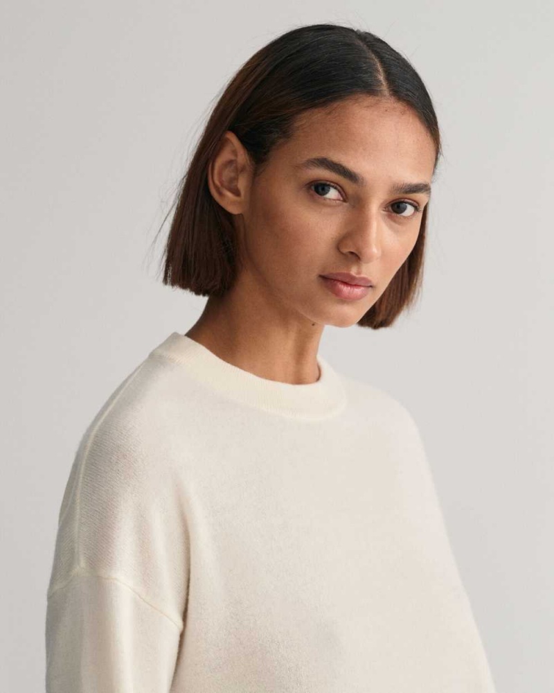 Gant Super Fine Lambswool Crew Neck Women's Sweater Cream | ICPNZ-3185