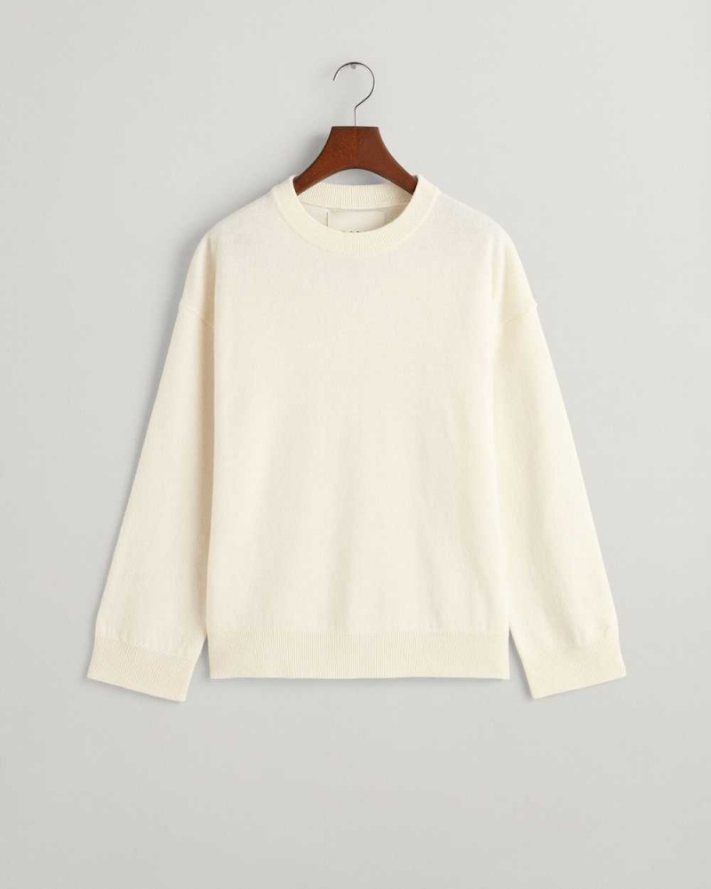 Gant Super Fine Lambswool Crew Neck Women's Sweater Cream | ICPNZ-3185