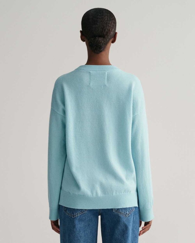 Gant Super Fine Lambswool Crew Neck Women's Sweater Dusty Turquoise | NUTSV-2196