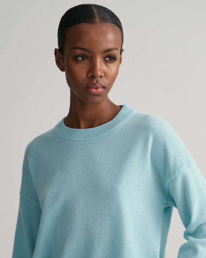 Gant Super Fine Lambswool Crew Neck Women's Sweater Dusty Turquoise | NUTSV-2196