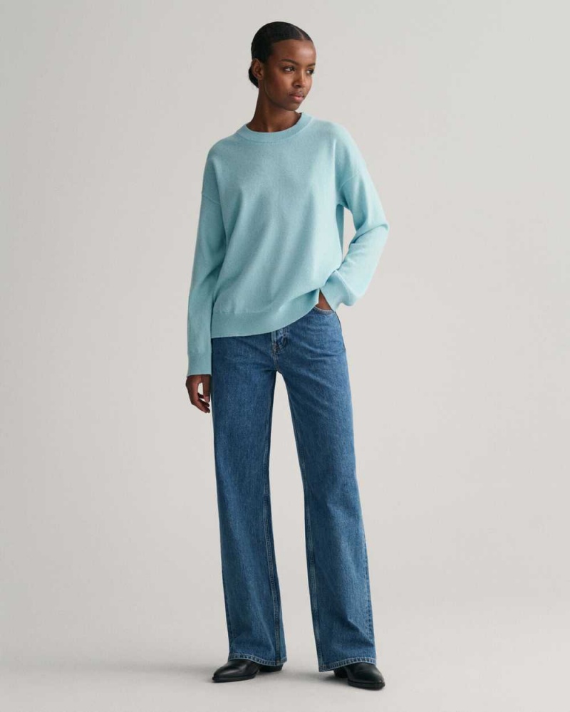 Gant Super Fine Lambswool Crew Neck Women's Sweater Dusty Turquoise | NUTSV-2196