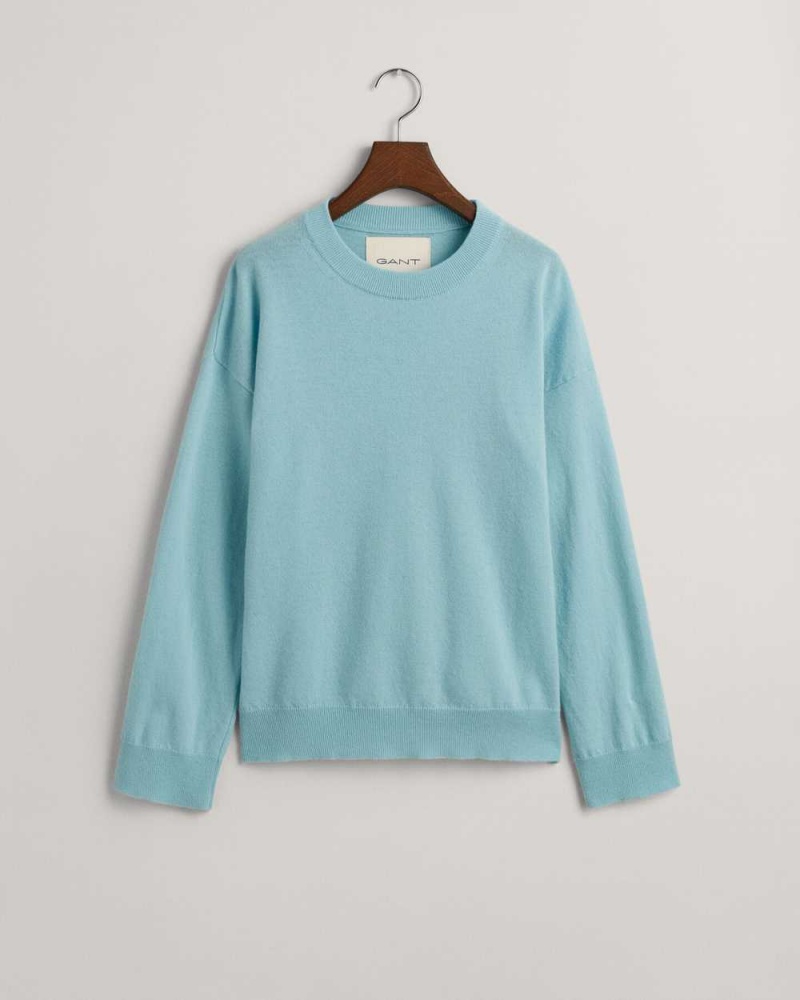 Gant Super Fine Lambswool Crew Neck Women's Sweater Dusty Turquoise | NUTSV-2196