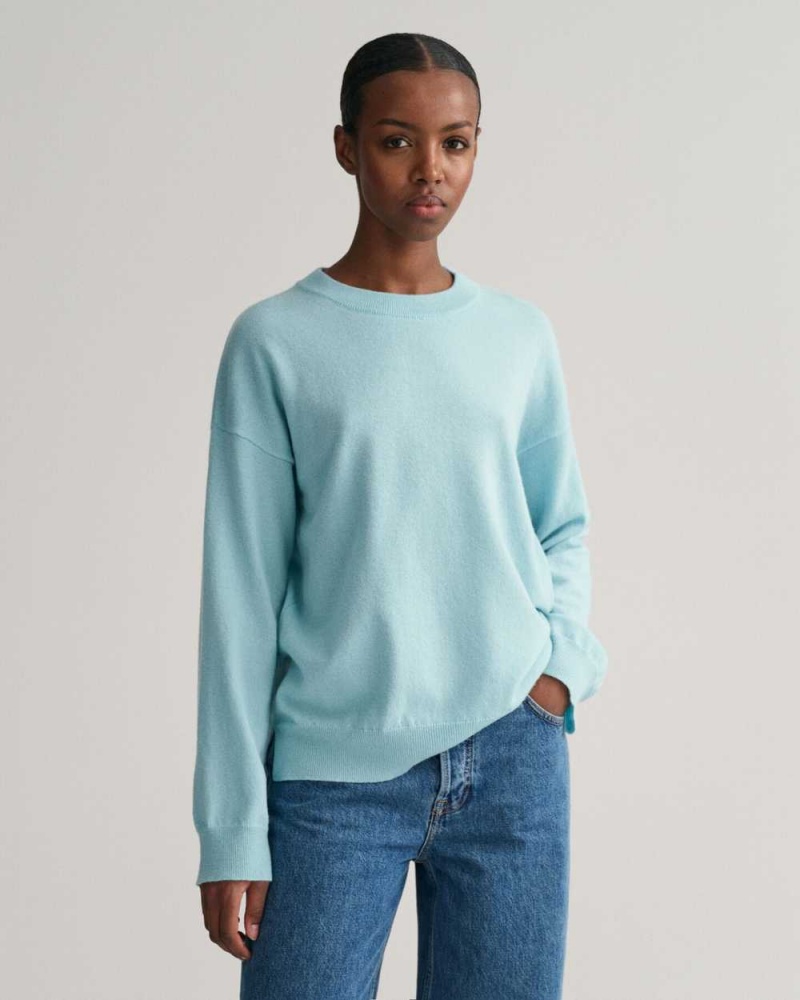 Gant Super Fine Lambswool Crew Neck Women\'s Sweater Dusty Turquoise | NUTSV-2196