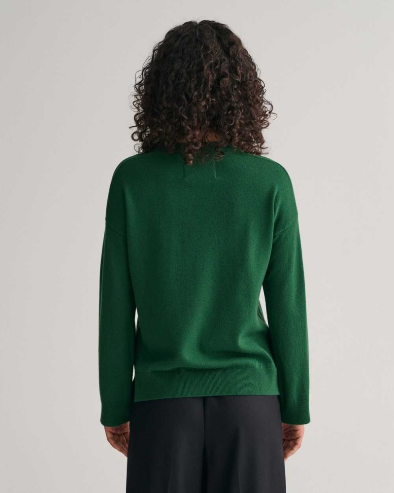 Gant Super Fine Lambswool Crew Neck Women's Sweater Lavish Green | QWEMJ-2854