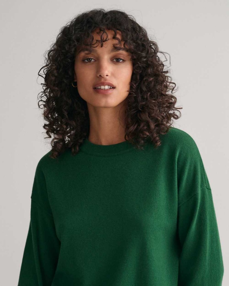 Gant Super Fine Lambswool Crew Neck Women's Sweater Lavish Green | QWEMJ-2854